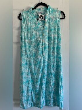 Anna Ocean Sleeveless 100% RayonTurquoise Floral Button-Front Dress XS NWT